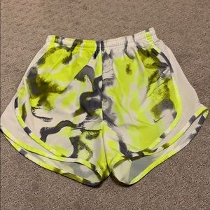 NEON YELLOW TIE DYE NIKE RUNNING SHORTS!!!